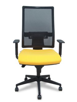 Modelo Horna - Silla de oficina ergonómica con mecanismo sincro y regulable en altura - Respaldo alto de malla transpirable y asiento tapizado en tejido BALI color amarillo