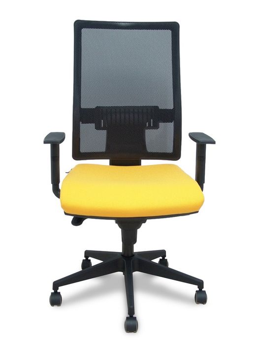 Modelo Horna - Silla de oficina ergonómica con mecanismo sincro y regulable en altura - Respaldo alto de malla transpirable y asiento tapizado en tejido BALI color amarillo