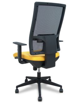 Modelo Horna - Silla de oficina ergonómica con mecanismo sincro y regulable en altura - Respaldo alto de malla transpirable y asiento tapizado en tejido BALI color amarillo