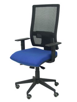 Modelo Horna - Silla de oficina ergonómica con mecanismo sincro y regulable en altura - Respaldo alto de malla transpirable y asiento tapizado en tejido BALI color azul.
