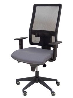 Modelo Horna - Silla de oficina ergonómica con mecanismo sincro y regulable en altura - Respaldo alto de malla transpirable y asiento tapizado en tejido BALI color gris oscuro.