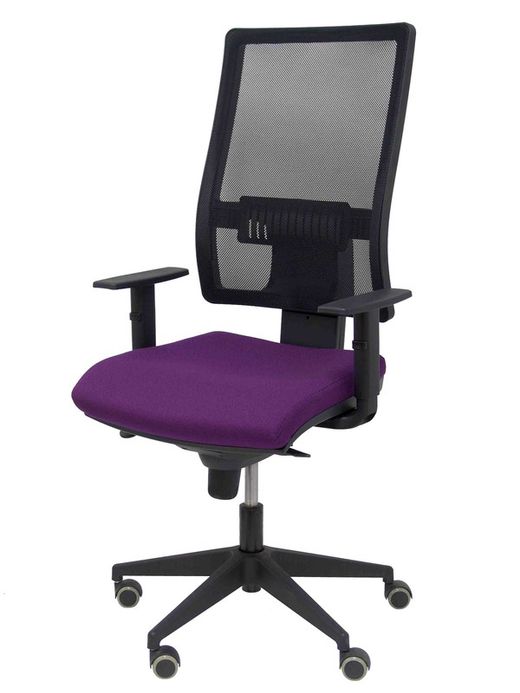 Modelo Horna - Silla de oficina ergonómica con mecanismo sincro y regulable en altura - Respaldo alto de malla transpirable y asiento tapizado en tejido BALI color morado