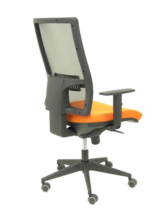 Modelo Horna - Silla de oficina ergonómica con mecanismo sincro y regulable en altura - Respaldo alto de malla transpirable y asiento tapizado en tejido BALI color naranja