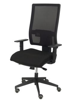 Modelo Horna - Silla de oficina ergonómica con mecanismo sincro y regulable en altura - Respaldo alto de malla transpirable y asiento tapizado en tejido BALI color negro.