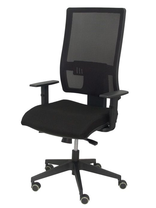 Modelo Horna - Silla de oficina ergonómica con mecanismo sincro y regulable en altura - Respaldo alto de malla transpirable y asiento tapizado en tejido BALI color negro.