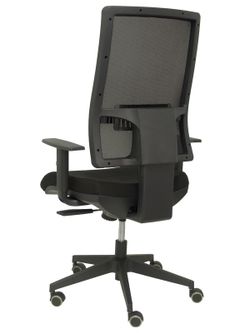 Modelo Horna - Silla de oficina ergonómica con mecanismo sincro y regulable en altura - Respaldo alto de malla transpirable y asiento tapizado en tejido BALI color negro.