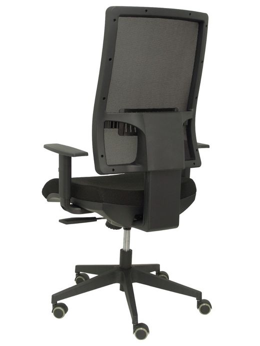 Modelo Horna - Silla de oficina ergonómica con mecanismo sincro y regulable en altura - Respaldo alto de malla transpirable y asiento tapizado en tejido BALI color negro.