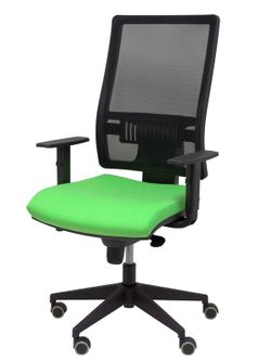 Modelo Horna - Silla de oficina ergonómica con mecanismo sincro y regulable en altura - Respaldo alto de malla transpirable y asiento tapizado en tejido BALI color pistacho