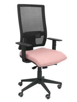 Modelo Horna - Silla de oficina ergonómica con mecanismo sincro y regulable en altura - Respaldo alto de malla transpirable y asiento tapizado en tejido BALI color rosa