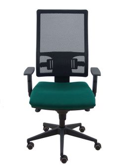 Modelo Horna - Silla de oficina ergonómica con mecanismo sincro y regulable en altura - Respaldo alto de malla transpirable  y asiento tapizado en tejido BALI color verde botella.