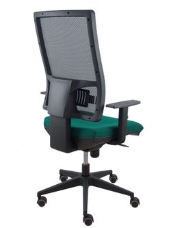 Modelo Horna - Silla de oficina ergonómica con mecanismo sincro y regulable en altura - Respaldo alto de malla transpirable  y asiento tapizado en tejido BALI color verde botella.