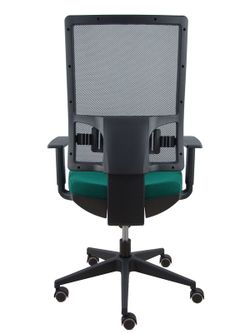 Modelo Horna - Silla de oficina ergonómica con mecanismo sincro y regulable en altura - Respaldo alto de malla transpirable  y asiento tapizado en tejido BALI color verde botella.