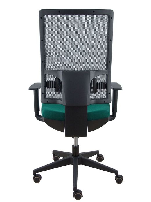 Modelo Horna - Silla de oficina ergonómica con mecanismo sincro y regulable en altura - Respaldo alto de malla transpirable  y asiento tapizado en tejido BALI color verde botella.