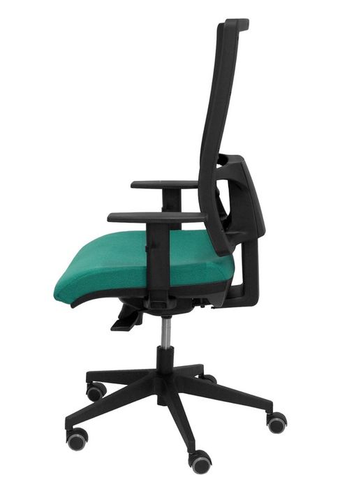 Modelo Horna - Silla de oficina ergonómica con mecanismo sincro y regulable en altura - Respaldo alto de malla transpirable y asiento tapizado en tejido BALI color verde esmeralda
