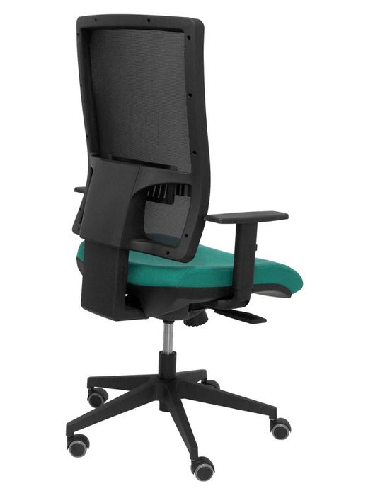 Modelo Horna - Silla de oficina ergonómica con mecanismo sincro y regulable en altura - Respaldo alto de malla transpirable y asiento tapizado en tejido BALI color verde esmeralda