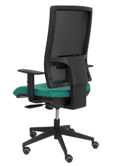 Modelo Horna - Silla de oficina ergonómica con mecanismo sincro y regulable en altura - Respaldo alto de malla transpirable y asiento tapizado en tejido BALI color verde esmeralda