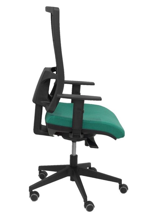 Modelo Horna - Silla de oficina ergonómica con mecanismo sincro y regulable en altura - Respaldo alto de malla transpirable y asiento tapizado en tejido BALI color verde esmeralda