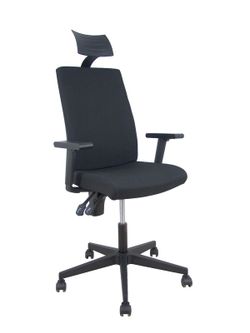 Modelo I-Line - Silla de oficina ergonómica, giratorio y regulable en altura - Asiento y respaldo tapizados en tejido ARAN color negro (CON CABECERO INCLUIDO)