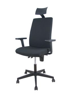 Modelo I-Line - Silla de oficina ergonómica, giratorio y regulable en altura - Asiento y respaldo tapizados en tejido ARAN color negro (CON CABECERO INCLUIDO)