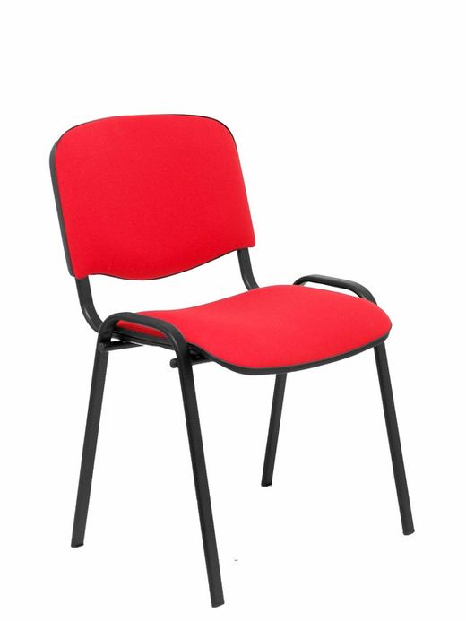 Modelo Iso  Pack de 2 sillas confidentes ergonómica, apilable, multiusos y estructura en color negro. Asiento y respaldo tapizados en tejido ARAN color rojo.