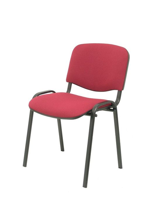 Modelo Iso  Pack de 2 sillas confidentes ergonómica, apilable, multiusos y estructura en color negro. Asiento y respaldo tapizados en tejido bali color granate.