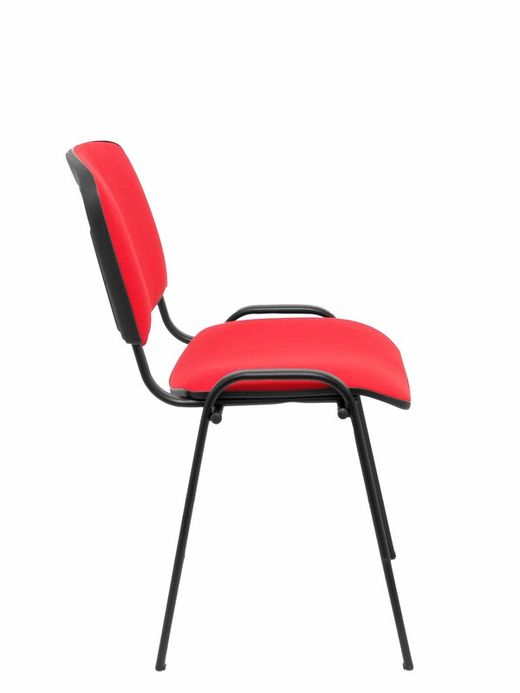 Modelo Iso  Pack de 4 sillas confidentes ergonómica, apilable, multiusos y estructura en color negro  Asiento y respaldo tapizados en tejido ARAN color rojo