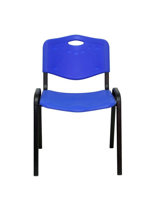Modelo Iso plastic  Pack de 1 silla confidente ergonómica, apilable, multiusos y estructura en color negro  Asiento y respaldo en PVC color azul.