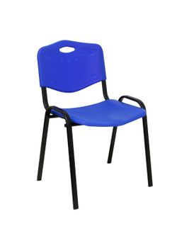Modelo Iso plastic  Pack de 2 sillas confidentes ergonómica, apilable, multiusos y estructura en color negro  Asiento y respaldo en PVC color azul.