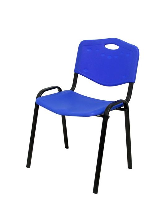 Modelo Iso plastic  Pack de 2 sillas confidentes ergonómica, apilable, multiusos y estructura en color negro  Asiento y respaldo en PVC color azul.