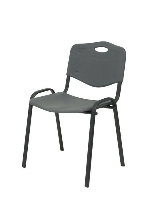 Modelo Iso plastic  Pack de 2 sillas confidentes ergonómica, apilable, multiusos y estructura en color negro  Asiento y respaldo en PVC color gris.