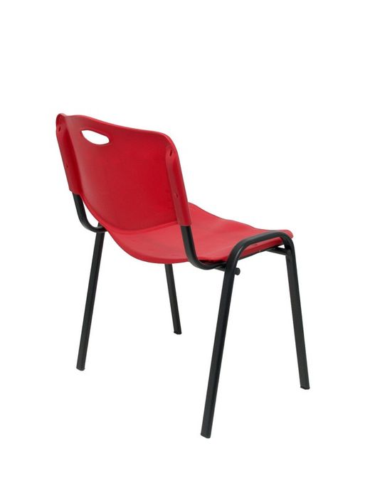 Modelo Iso plastic  Pack de 2 sillas confidentes ergonómica, apilable, multiusos y estructura en color negro  Asiento y respaldo en PVC color rojo.