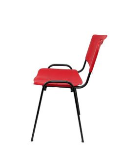 Modelo Iso plastic  Pack de 2 sillas confidentes ergonómica, apilable, multiusos y estructura en color negro  Asiento y respaldo en PVC color rojo.