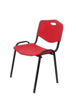 Modelo Iso plastic  Pack de 2 sillas confidentes ergonómica, apilable, multiusos y estructura en color negro  Asiento y respaldo en PVC color rojo.
