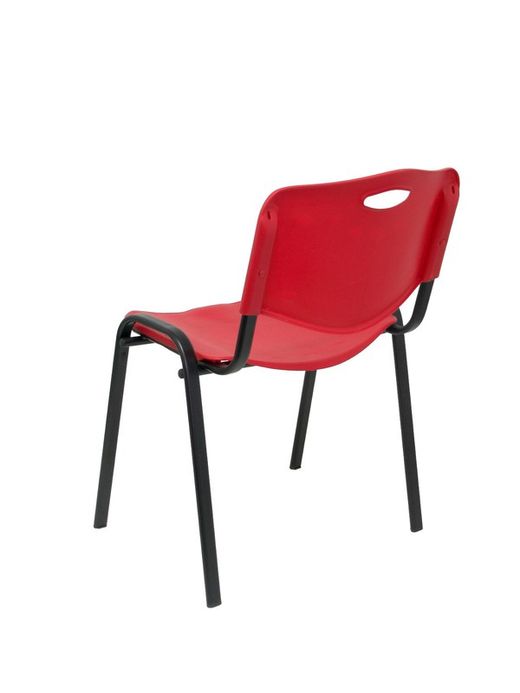 Modelo Iso plastic  Pack de 2 sillas confidentes ergonómica, apilable, multiusos y estructura en color negro  Asiento y respaldo en PVC color rojo.