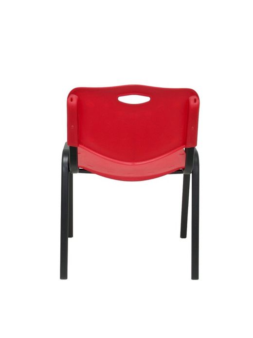 Modelo Iso plastic  Pack de 2 sillas confidentes ergonómica, apilable, multiusos y estructura en color negro  Asiento y respaldo en PVC color rojo.