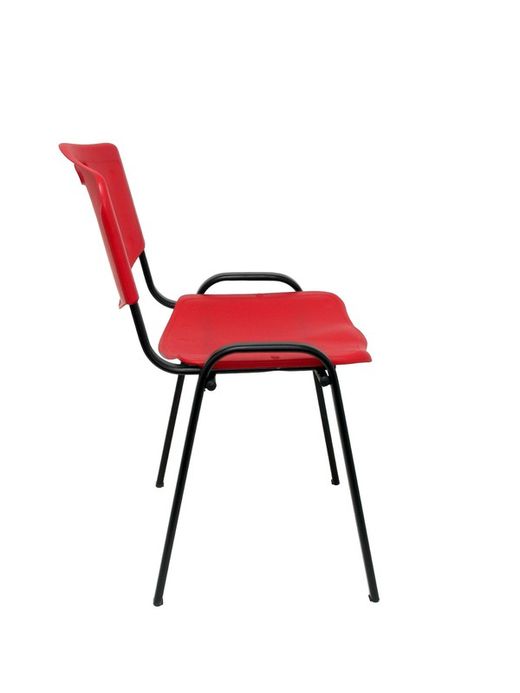 Modelo Iso plastic  Pack de 2 sillas confidentes ergonómica, apilable, multiusos y estructura en color negro  Asiento y respaldo en PVC color rojo.