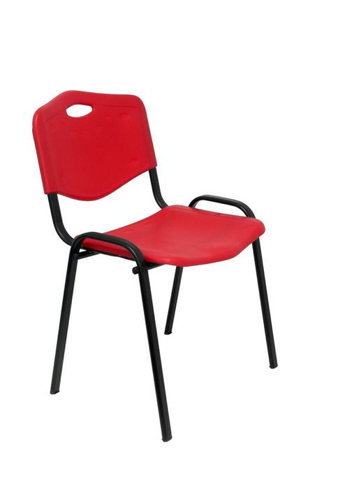 Modelo Iso plastic  Pack de 2 sillas confidentes ergonómica, apilable, multiusos y estructura en color negro  Asiento y respaldo en PVC color rojo.