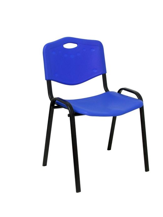 Modelo Iso plastic  Pack de 4 sillas confidentes ergonómica, apilable, multiusos y estructura en color negro  Asiento y respaldo en PVC color azul