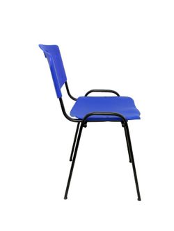 Modelo Iso plastic  Pack de 4 sillas confidentes ergonómica, apilable, multiusos y estructura en color negro  Asiento y respaldo en PVC color azul