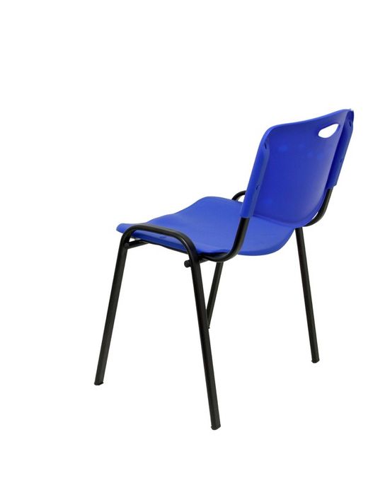 Modelo Iso plastic  Pack de 4 sillas confidentes ergonómica, apilable, multiusos y estructura en color negro  Asiento y respaldo en PVC color azul