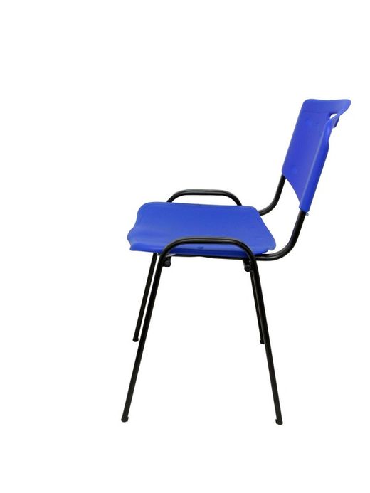 Modelo Iso plastic  Pack de 4 sillas confidentes ergonómica, apilable, multiusos y estructura en color negro  Asiento y respaldo en PVC color azul
