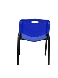 Modelo Iso plastic  Pack de 4 sillas confidentes ergonómica, apilable, multiusos y estructura en color negro  Asiento y respaldo en PVC color azul