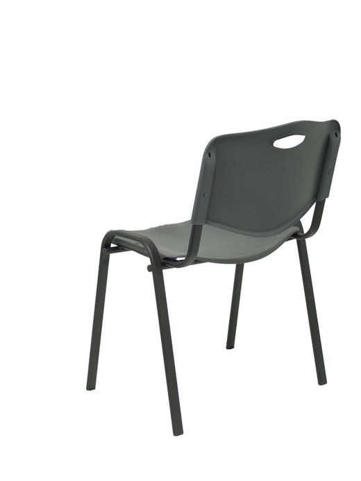 Modelo Iso plastic  Pack de 4 sillas confidentes ergonómica, apilable, multiusos y estructura en color negro  Asiento y respaldo en PVC color gris oscuro.