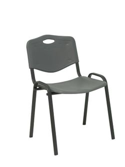 Modelo Iso plastic  Pack de 4 sillas confidentes ergonómica, apilable, multiusos y estructura en color negro  Asiento y respaldo en PVC color gris oscuro.