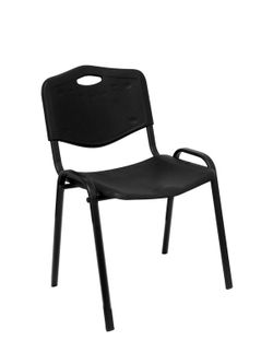 Modelo Iso plastic  Pack de 4 sillas confidentes ergonómica, apilable, multiusos y estructura en color negro  Asiento y respaldo en PVC color negro