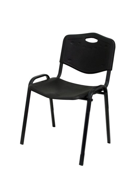 Modelo Iso plastic  Pack de 4 sillas confidentes ergonómica, apilable, multiusos y estructura en color negro  Asiento y respaldo en PVC color negro