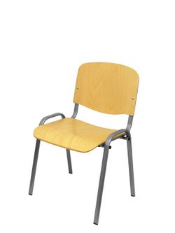 Modelo Iso wood - Pack de 4 sillas confidente ergonómica, apilable, multiusos y estructura en color gris - Asiento y respaldo de madera lacada de color haya