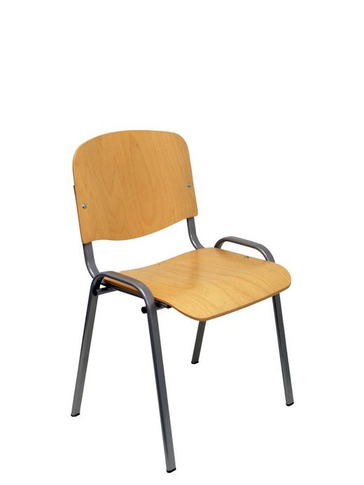 Modelo Iso wood - Pack de 4 sillas confidente ergonómica, apilable, multiusos y estructura en color gris - Asiento y respaldo de madera lacada de color haya