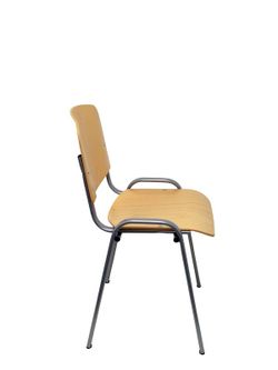 Modelo Iso wood - Pack de 4 sillas confidente ergonómica, apilable, multiusos y estructura en color gris - Asiento y respaldo de madera lacada de color haya