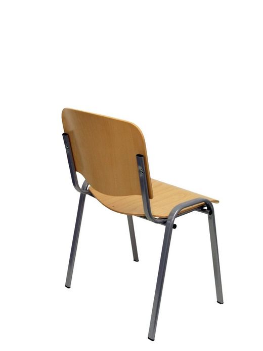 Modelo Iso wood - Pack de 4 sillas confidente ergonómica, apilable, multiusos y estructura en color gris - Asiento y respaldo de madera lacada de color haya